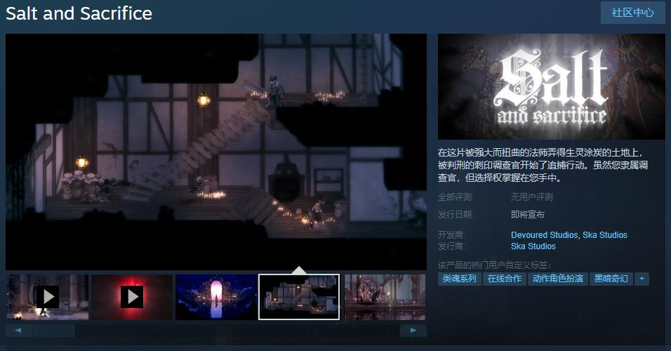 原Epic独占《盐与献祭》steam页面已上线