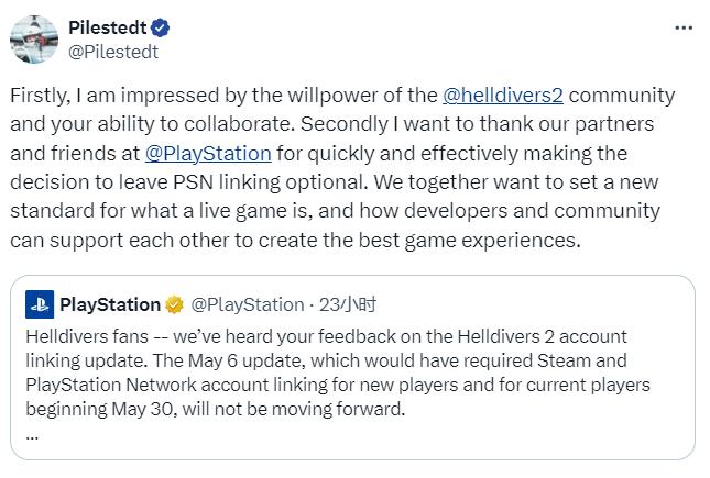 《绝地潜兵2》开发商CEO称赞玩家社区
