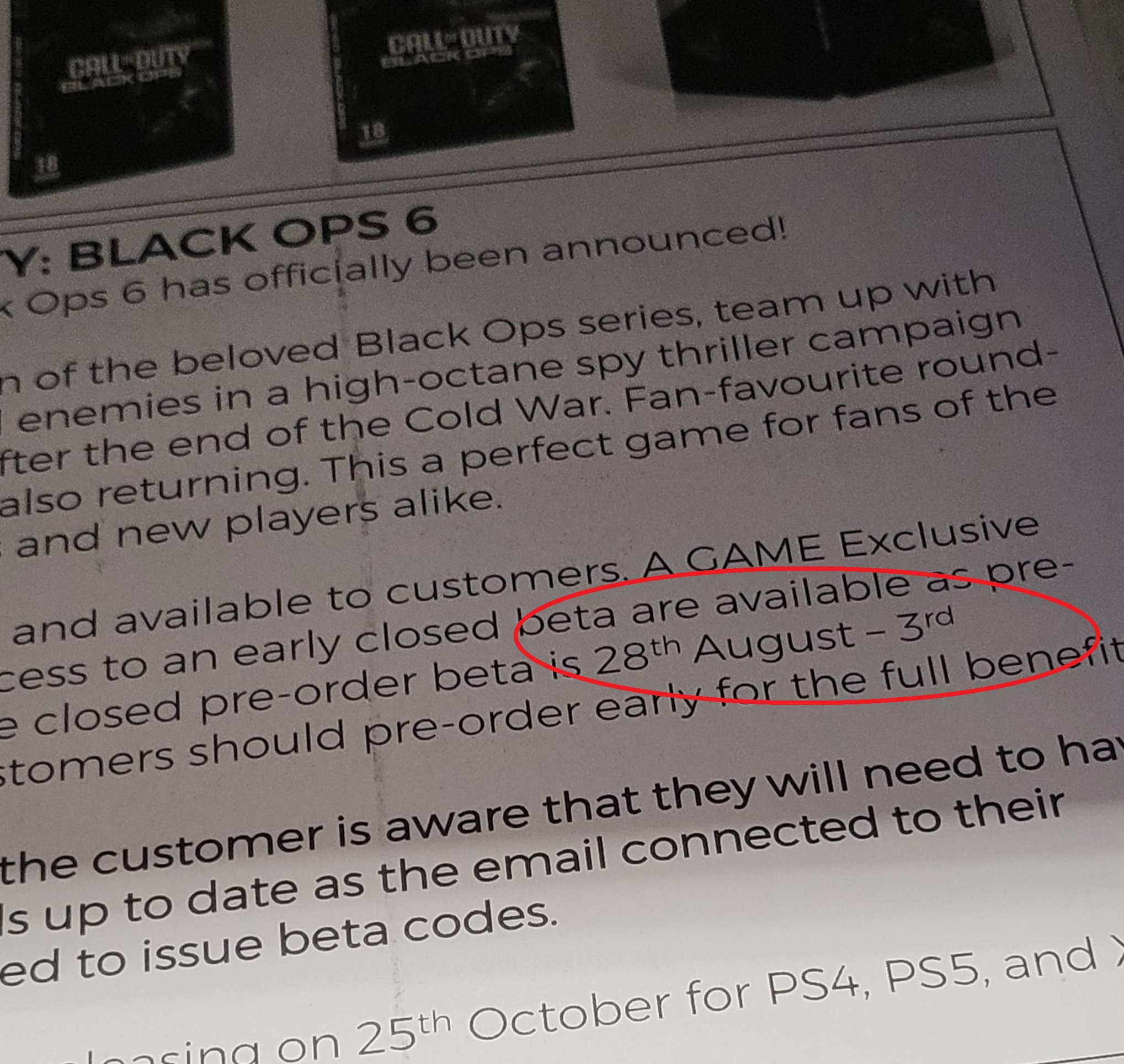 《使命召唤：黑色行动6》测试版有可能在8月底向预购玩家开放